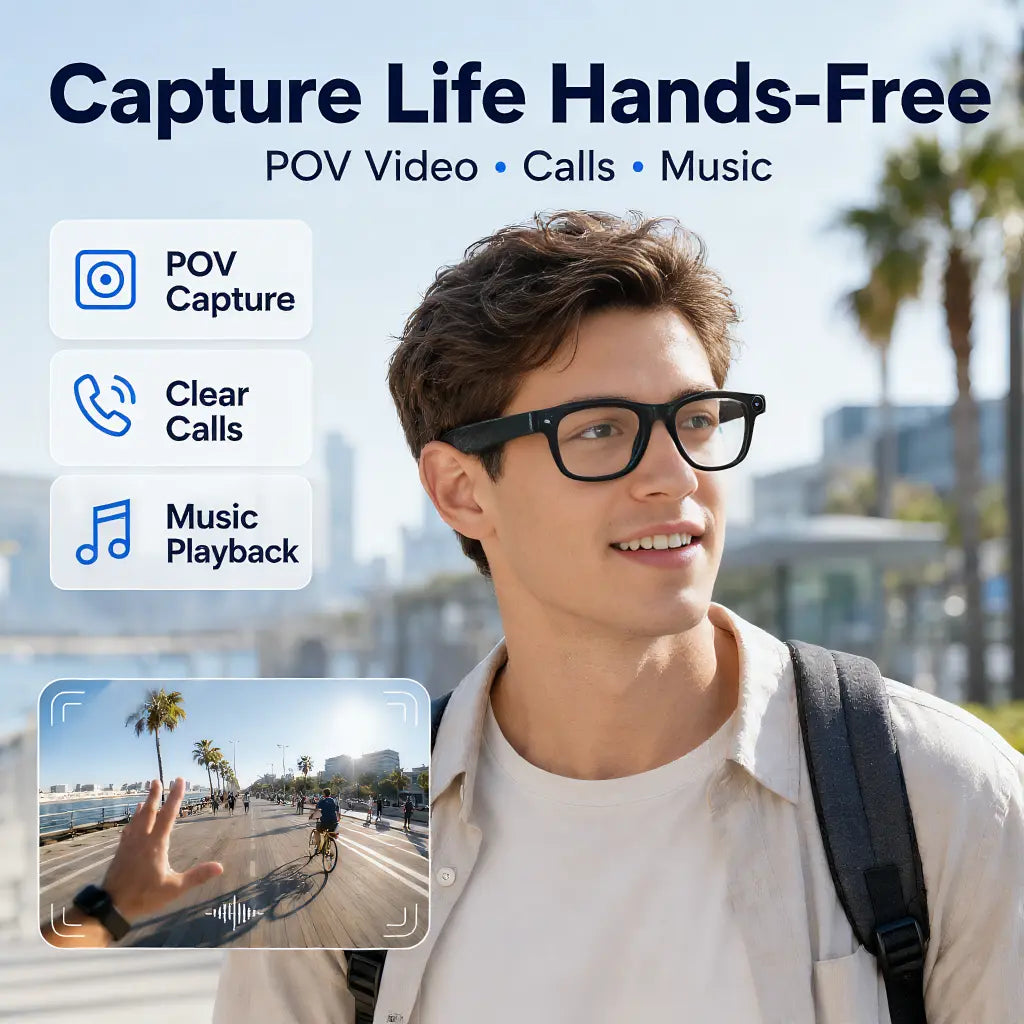Lumenex AI Smart Glasses (Recording Glasses) - HD Camera, Hands-Free POV Video Recording, Open-Ear Bluetooth Audio, Real-Time Voice Translation, Smart Assistant Functionality