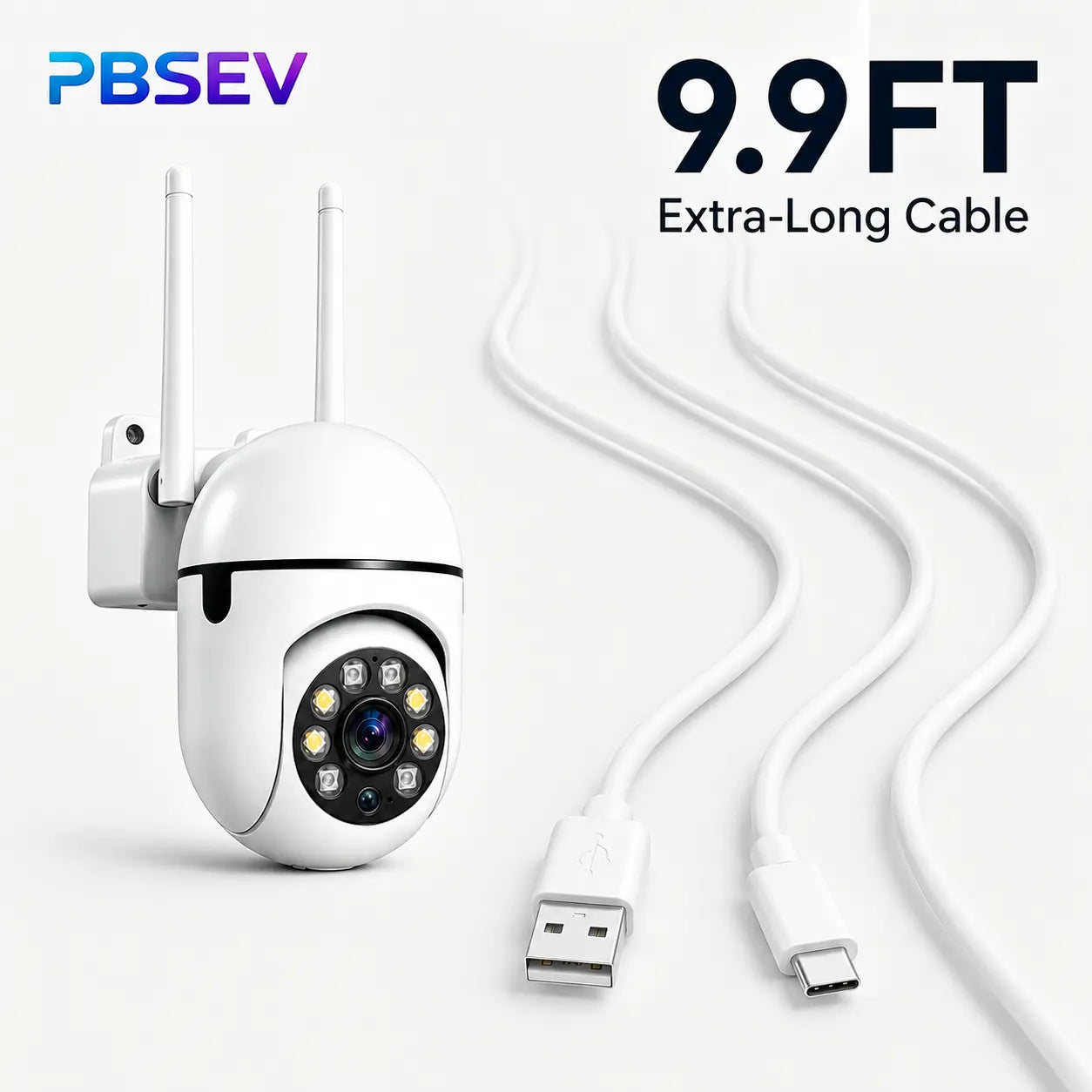 PBSEV Cameras for Home, 1080P Pan Tilt Panoramic HD Surveillance Camera, AI Human Detection, Color Night Vision, Crisp Two-Way Audio, Bluetooth & Wi-Fi Connection, Equipped with 9.9FT Long Power Cable, 24/7 Continuous Recording for Home, Pet Monitoring