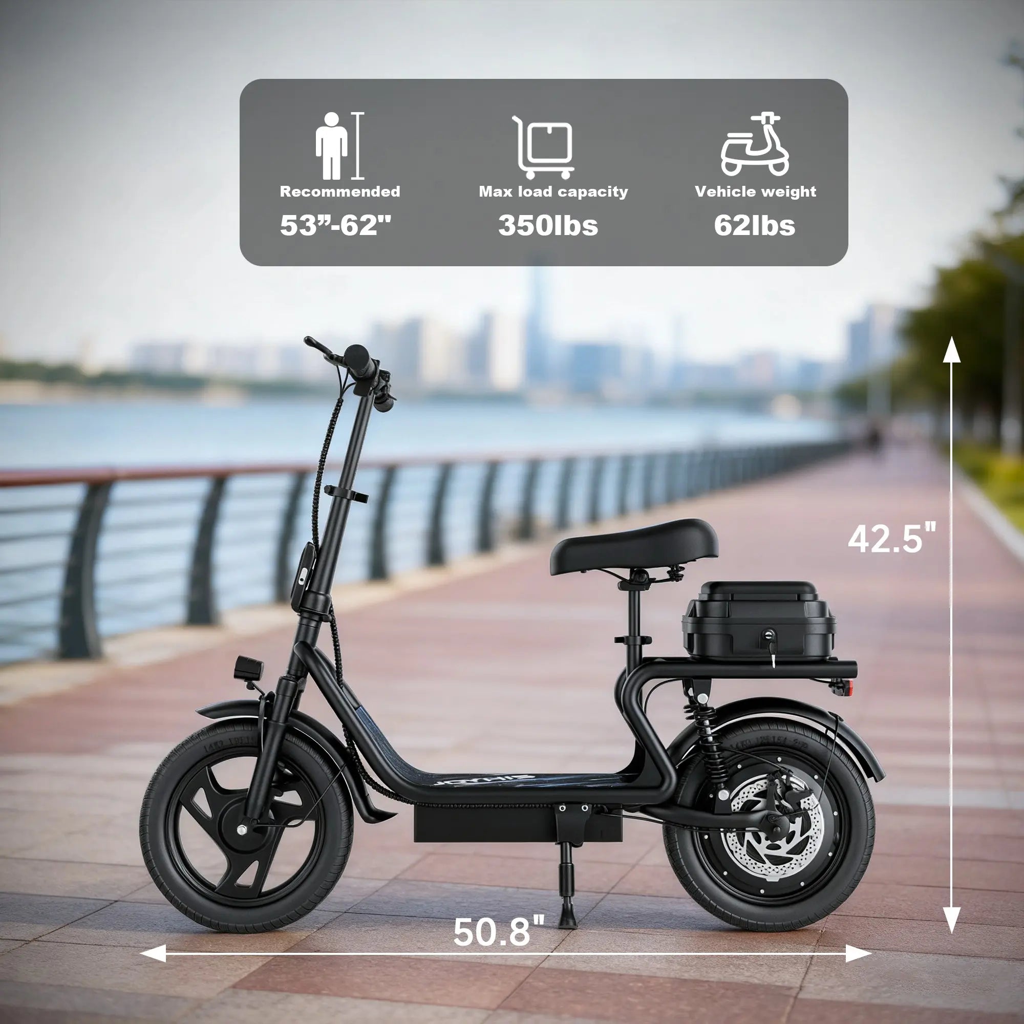 Foldable Electric Scooter with Seat& Trunk 14” Dual Shock, 500-1080W, 30-35 Miles, 22MPH, Comfort Ride E Scooter