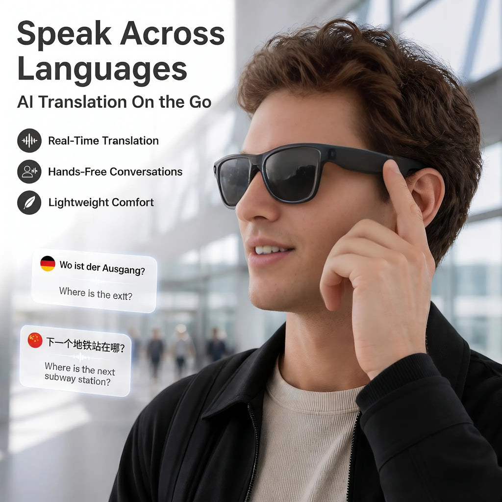 Lumenex AI Smart Glasses (Recording Glasses) - HD Camera, Hands-Free POV Video Recording, Open-Ear Bluetooth Audio, Real-Time Voice Translation, Smart Assistant Functionality