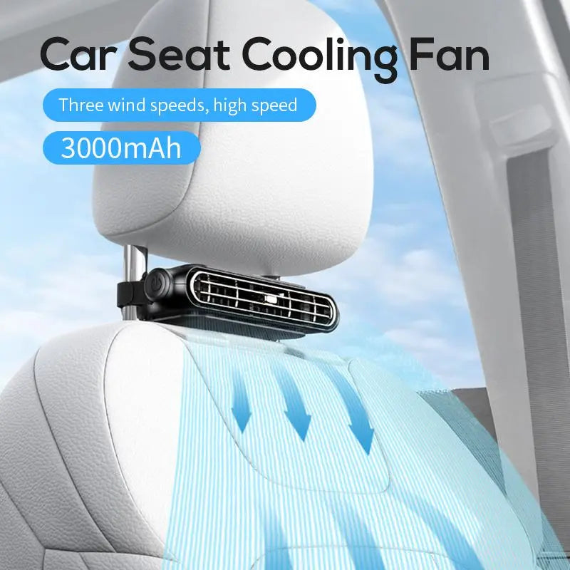 Car Seat Velcro Fan: 3 Adjustable Speeds, Built-In 3000Mah Battery, USB Charging, Suitable for Cars, Golf Carts, and Travel Rvs
