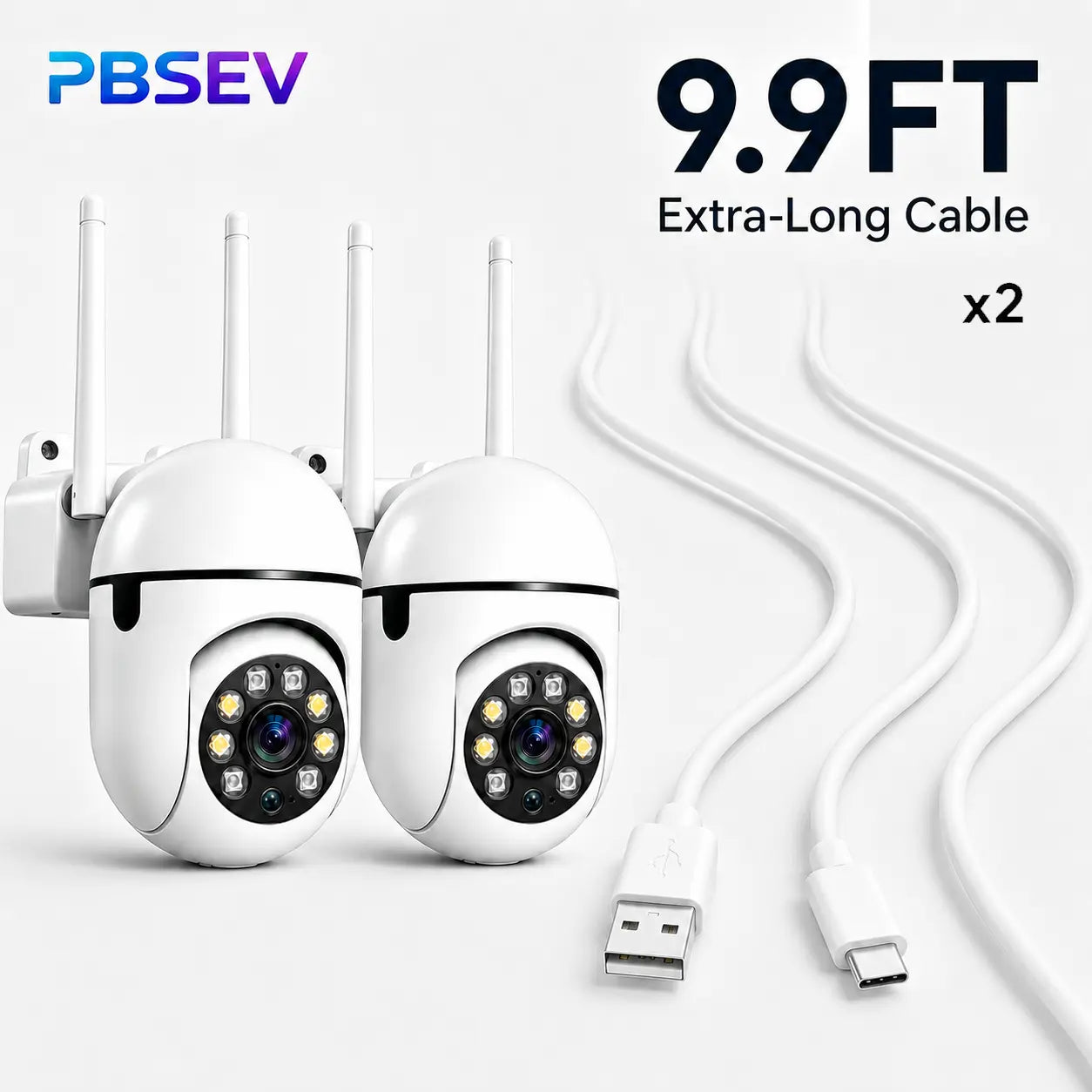 PBSEV Cameras for Home, 1080P Pan Tilt Panoramic HD Surveillance Camera, AI Human Detection, Color Night Vision, Crisp Two-Way Audio, Bluetooth & Wi-Fi Connection, Equipped with 9.9FT Long Power Cable, 24/7 Continuous Recording for Home, Pet Monitoring