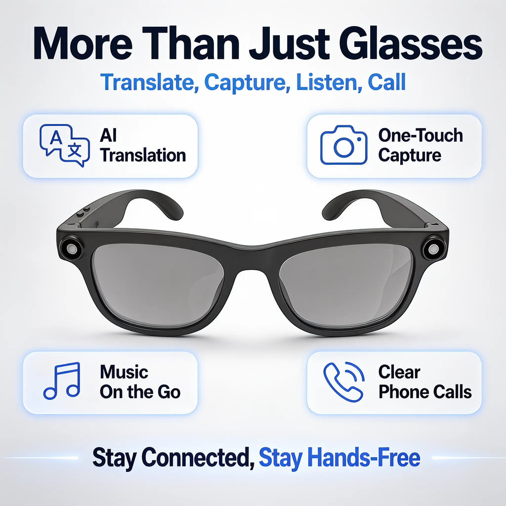 Lumenex AI Smart Glasses (Recording Glasses) - HD Camera, Hands-Free POV Video Recording, Open-Ear Bluetooth Audio, Real-Time Voice Translation, Smart Assistant Functionality