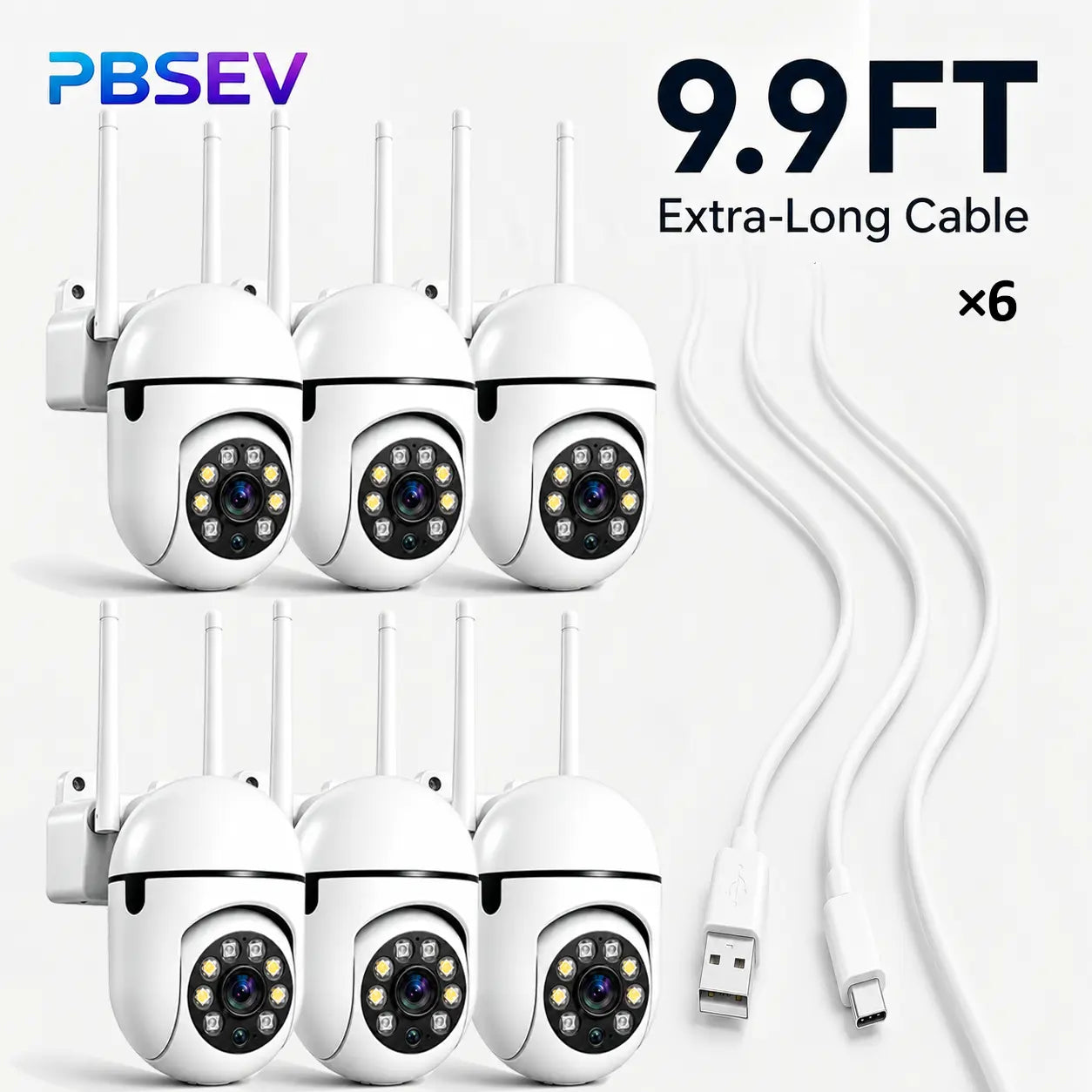 PBSEV Cameras for Home, 1080P Pan Tilt Panoramic HD Surveillance Camera, AI Human Detection, Color Night Vision, Crisp Two-Way Audio, Bluetooth & Wi-Fi Connection, Equipped with 9.9FT Long Power Cable, 24/7 Continuous Recording for Home, Pet Monitoring