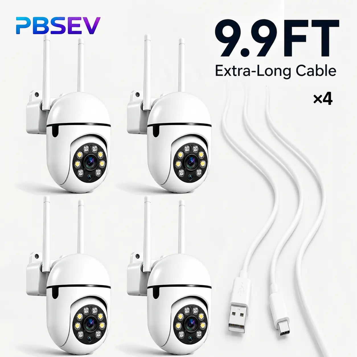 PBSEV Cameras for Home, 1080P Pan Tilt Panoramic HD Surveillance Camera, AI Human Detection, Color Night Vision, Crisp Two-Way Audio, Bluetooth & Wi-Fi Connection, Equipped with 9.9FT Long Power Cable, 24/7 Continuous Recording for Home, Pet Monitoring