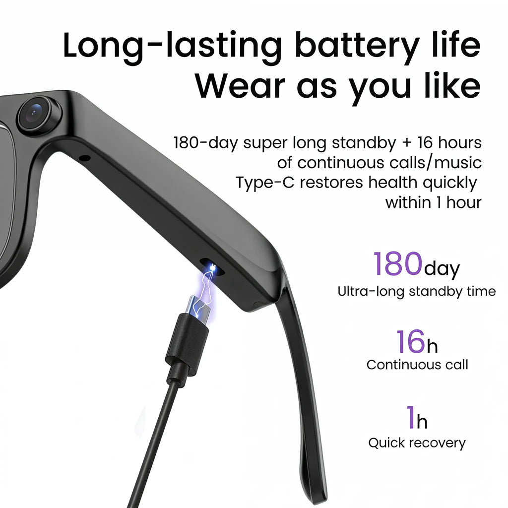 Lumenex AI Smart Glasses (Recording Glasses) - HD Camera, Hands-Free POV Video Recording, Open-Ear Bluetooth Audio, Real-Time Voice Translation, Smart Assistant Functionality
