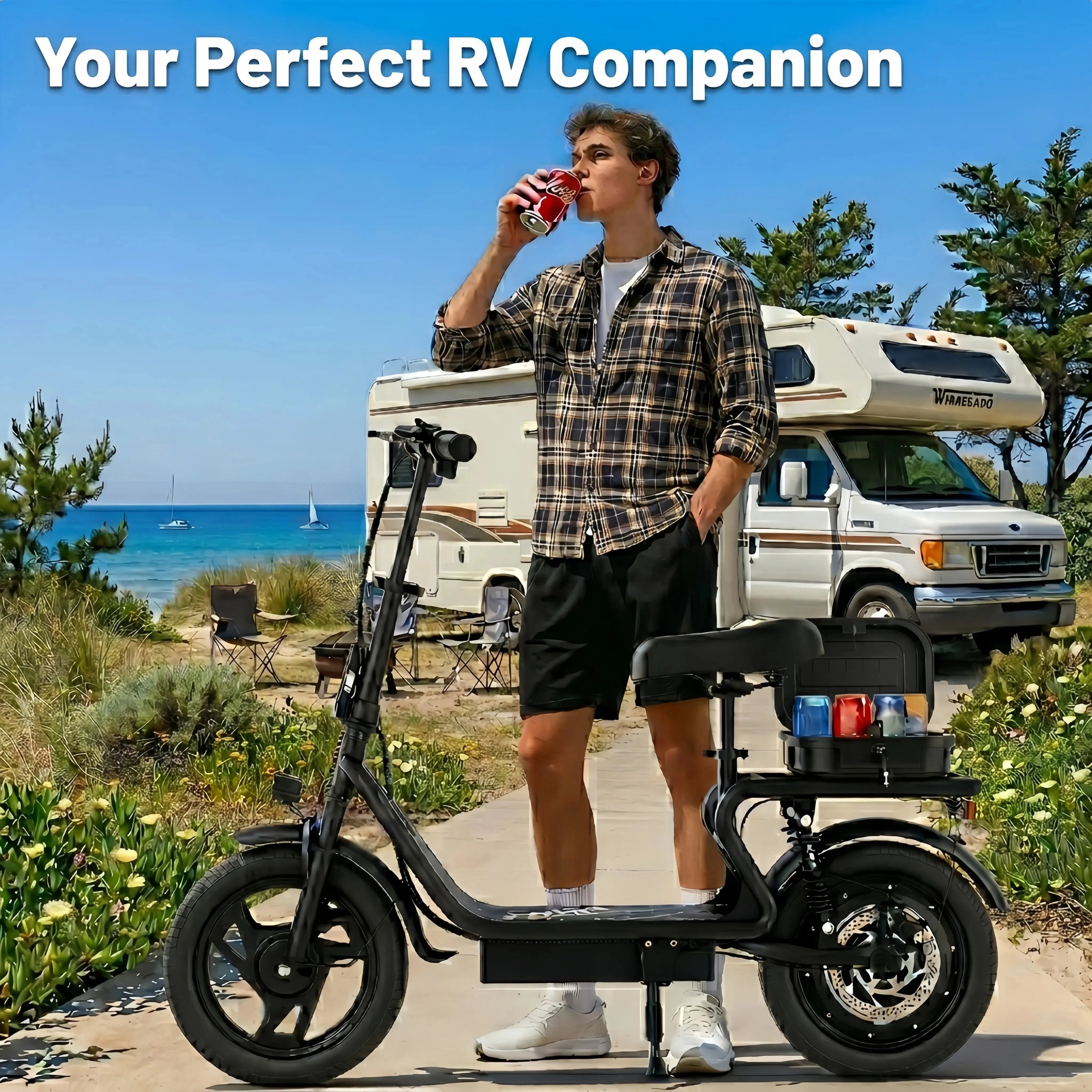 Foldable Electric Scooter with Seat& Trunk 14” Dual Shock, 500-1080W, 30-35 Miles, 22MPH, Comfort Ride E Scooter