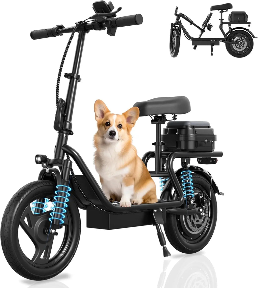 Foldable Electric Scooter with Seat& Trunk 14” Dual Shock, 500-1080W, 30-35 Miles, 22MPH, Comfort Ride E Scooter